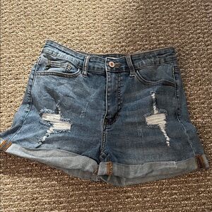 Distressed Blue Denim Shorts